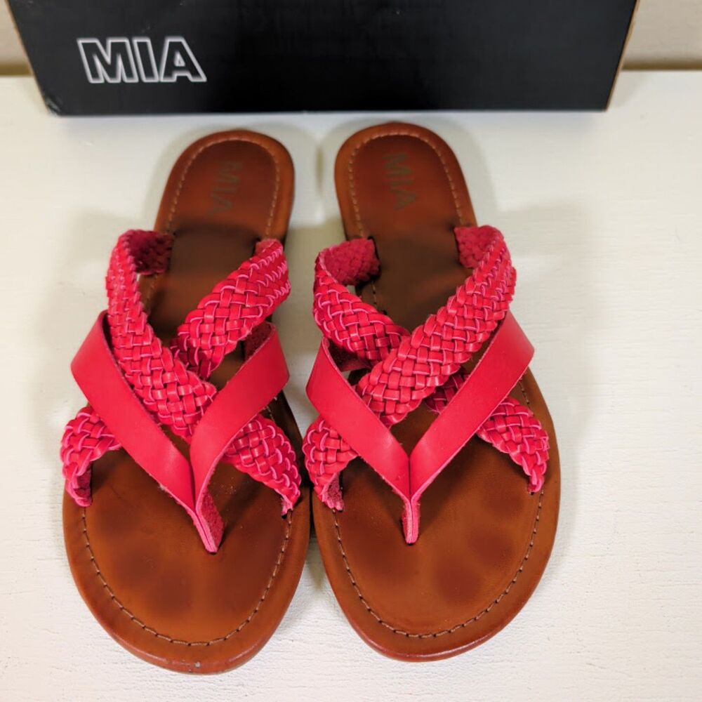 MIA Red Braided Strappy Thong Sandals - Vibrant Summer Slides